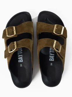 Leren slippers "Atlas" kaki