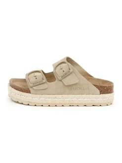 Leren slippers beige