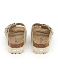 Leren slippers beige