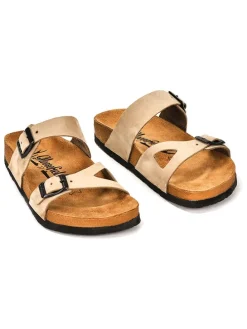 Leren slippers beige