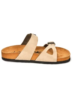 Leren slippers beige