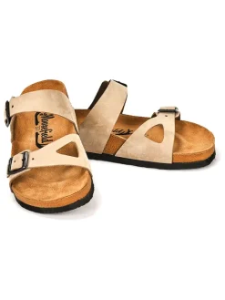 Leren slippers beige