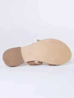 Leren slippers beige