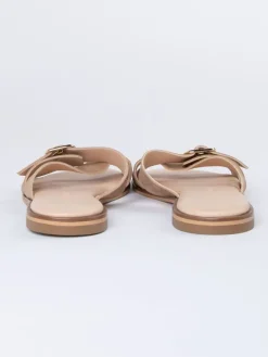 Leren slippers beige
