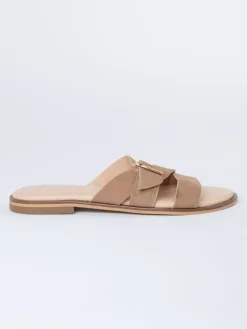 Leren slippers beige