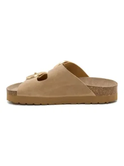 Leren slippers beige