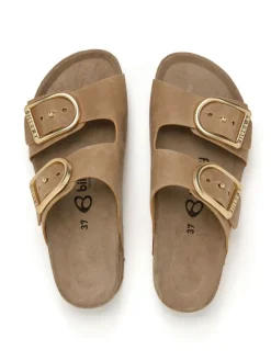 Leren slippers beige