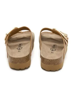 Leren slippers beige