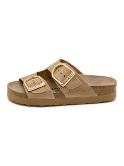 Leren slippers beige