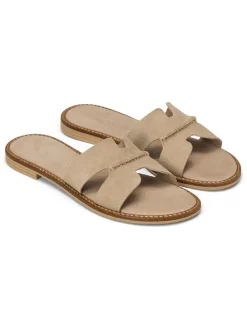 Leren slippers beige