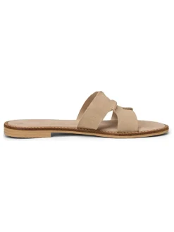 Leren slippers beige