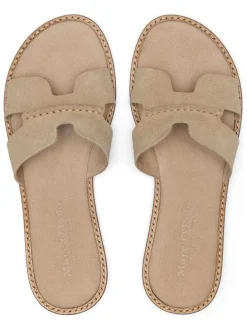 Leren slippers beige