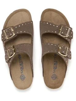 Leren slippers bruin