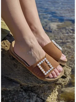 Leren slippers bruin