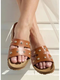 Leren slippers bruin