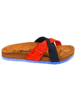 Leren slippers donkerblauw/rood