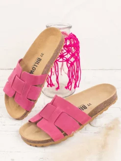 Leren slippers fuchsia