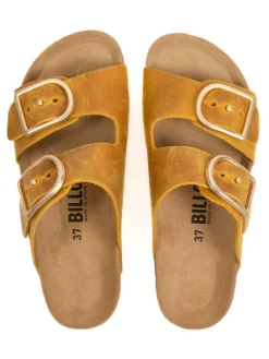 Leren slippers geel