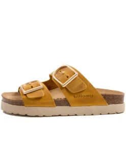 Leren slippers geel