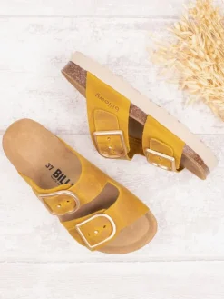 Leren slippers geel