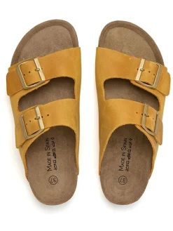 Leren slippers geel