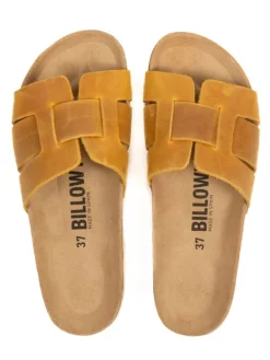 Leren slippers geel