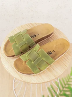 Leren slippers groen