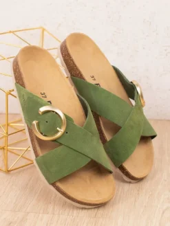 Leren slippers groen