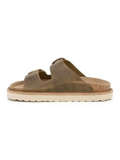 Leren slippers kaki