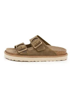 Leren slippers kaki