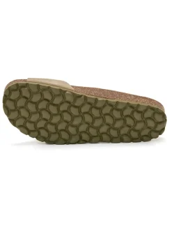 Leren slippers kaki