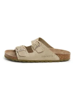 Leren slippers kaki