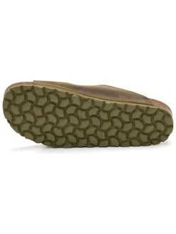 Leren slippers kaki