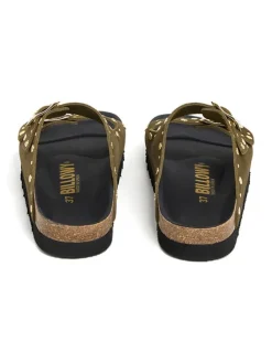 Leren slippers kaki