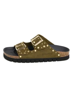Leren slippers kaki