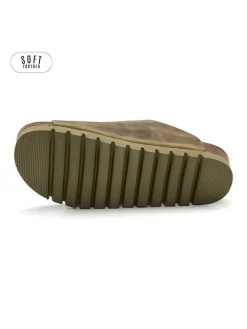 Leren slippers kaki
