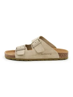 Leren slippers kaki
