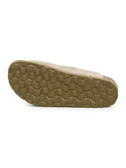 Leren slippers kaki