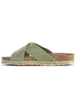 Leren slippers "Lauren" kaki