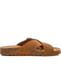 Leren slippers lichtbruin