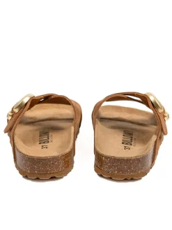 Leren slippers lichtbruin