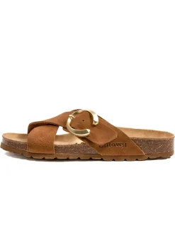 Leren slippers lichtbruin