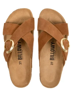 Leren slippers lichtbruin