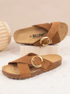 Leren slippers lichtbruin