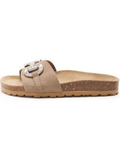 Leren slippers lichtbruin