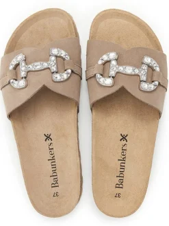 Leren slippers lichtbruin
