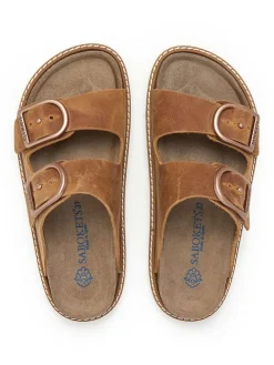 Leren slippers lichtbruin