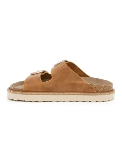 Leren slippers lichtbruin