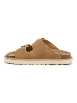 Leren slippers lichtbruin