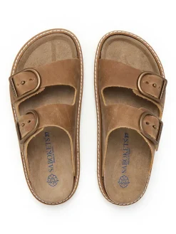 Leren slippers lichtbruin